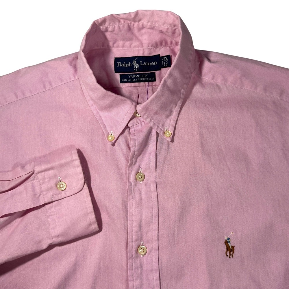 Ralph Lauren Yarmouth Mens Pink Button Down Shirt Long Sleeve‎ Oxford Size 16 34